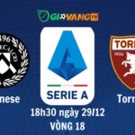 Soi kèo Udinese vs Torino, 18h30 ngày 29/12 - Serie A